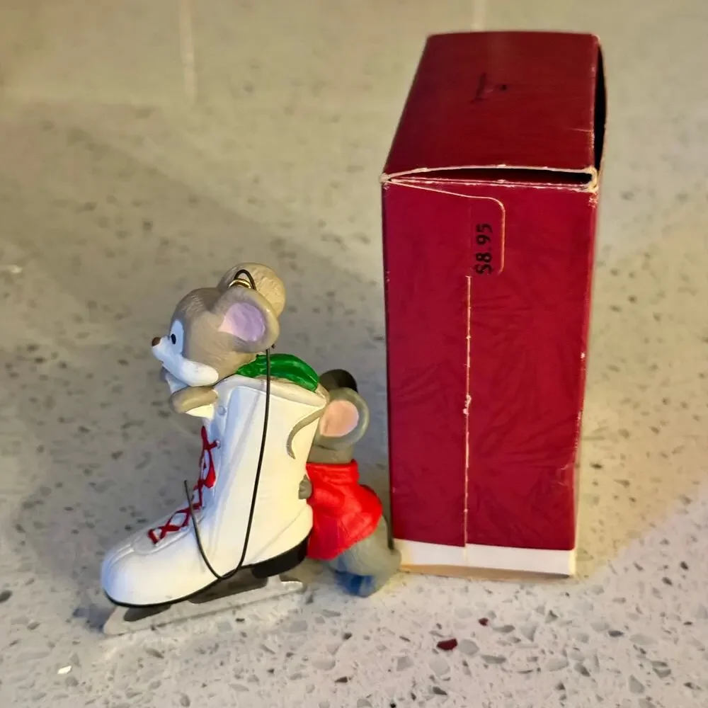 1990's Vintage Mouse Friendly Push Christmas Ornament Collectible with Box